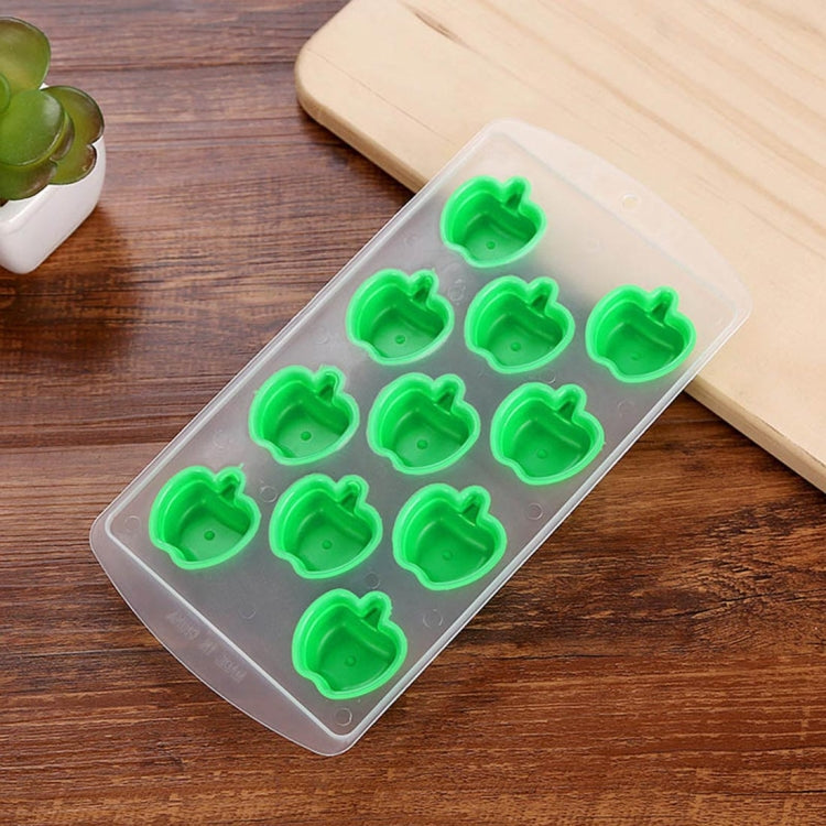 Apple-shaped silicon ice cube tray with a grid of green apple molds