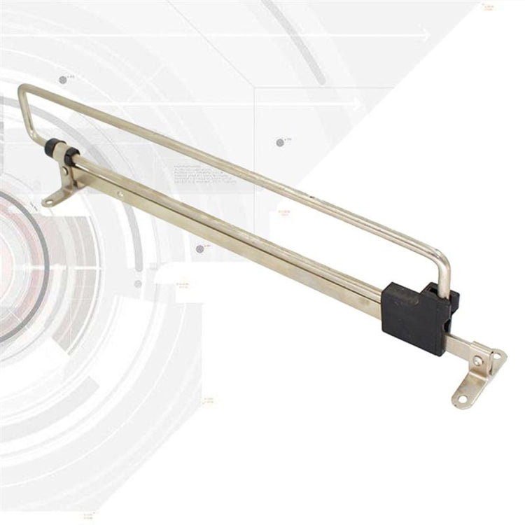 Telescopic wardrobe clothes rail with black stop blocks and metal support brackets