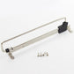 Telescopic clothes hanger rail with mounting bracket, screws, and black stops