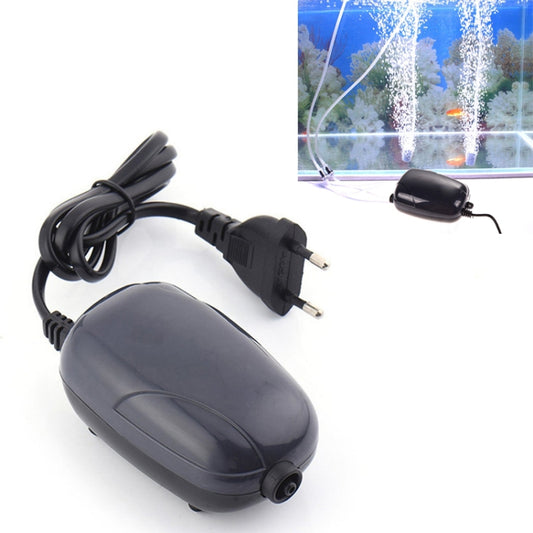 Aquarium air pump with black power cord and air outlet fitting