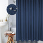 Dark blue shower curtain panel with honeycomb texture detail and top grommet holes