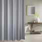 Gray polyester shower curtain with textured surface and top grommets for hanging