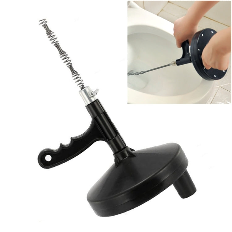 Black drain cleaning hand tool with coiled metal spring and loop handle