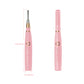 Pink ear endoscope tool with slender metal probe; size and length graphic shown