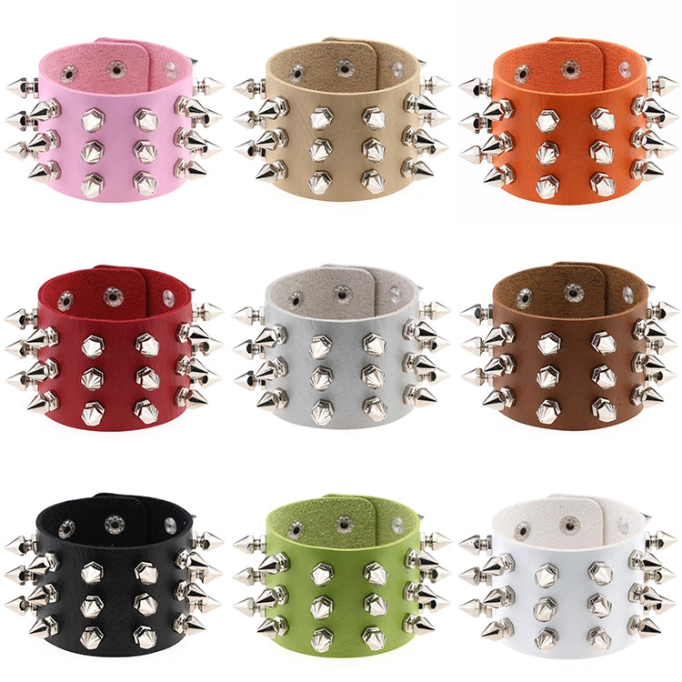 Assorted studded leather conical-tip spike bracelets with silver rivets, multicolor set