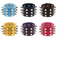 Studded leather conical-tip spike bracelets in assorted colors, six bracelets with silver rivets