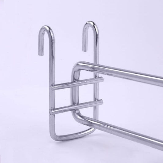 Silver iron double hook bracket with two hanging slots for grid shelving
