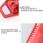 Red LED bike clip taillight with switch area and side clip detail.