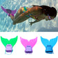 Kids diving monofin swim fins in green, pink, and blue, with adjustable foot pockets