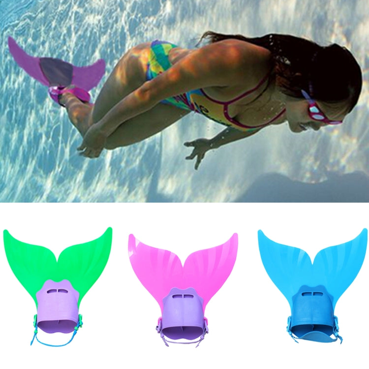 Kids diving monofin swim fins in green, pink, and blue, with adjustable foot pockets
