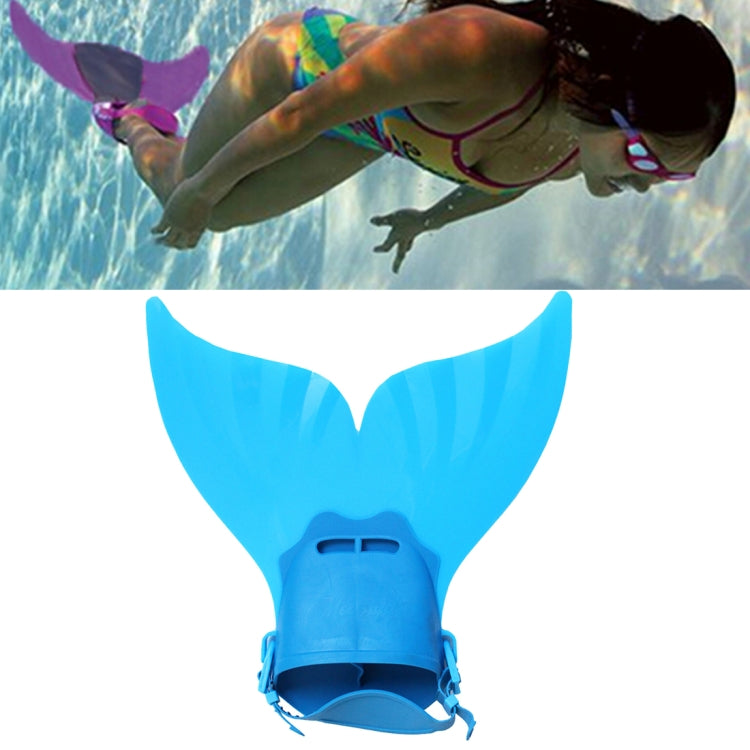 Kids diving monofin swim fin with adjustable foot pocket, blue fin and blue base