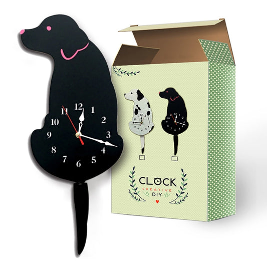Dog wall clock set in box, featuring black and white dog clocks with numbered dials