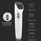 White electric pet grooming shaver with gold blade and limit-comb sizes shown
