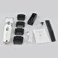 Electric pet grooming shaver kit with multiple black comb attachments and charging cable