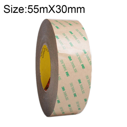 Transparent double-sided adhesive tape roll with printed backing, wide roll view