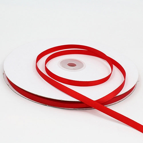 High density polyester satin ribbon, red roll with narrow satin strips