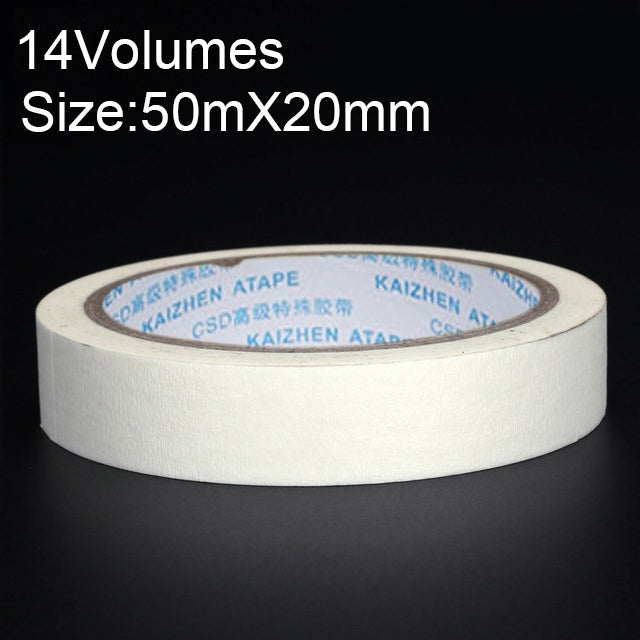 White masking tape roll, 50m x 20mm, paper tape with adhesive backing