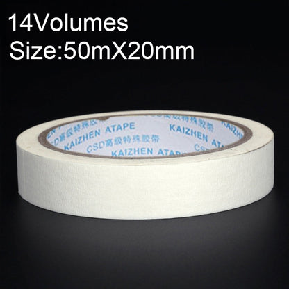 White masking tape roll, 50m x 20mm, paper tape with adhesive backing