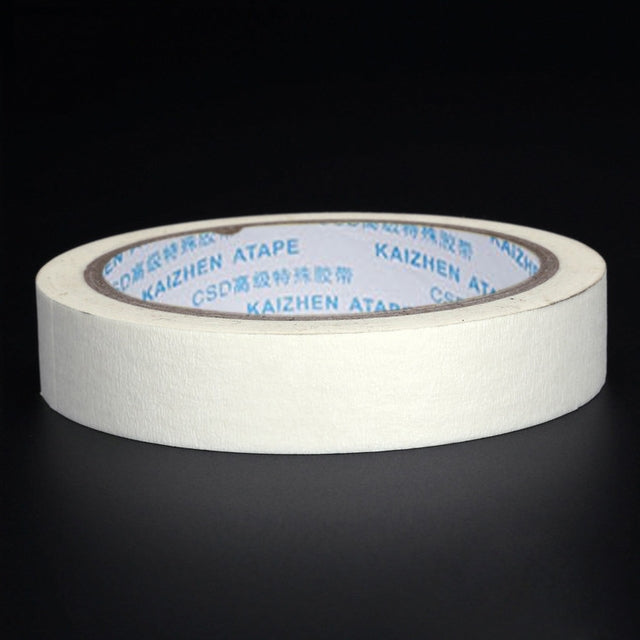 White masking tape roll, 50m x 20mm, top view with blue inner branding