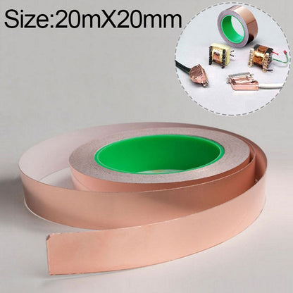 Copper conductive foil tape roll with green inner backing and exposed adhesive edge