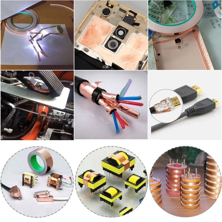 Copper conductive foil tape applied to electronics and a circuit board
