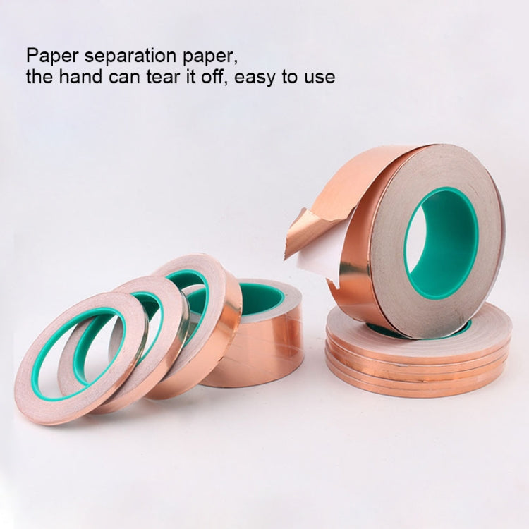 Copper foil tape rolls with green adhesive facing and paper separation backing