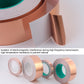 Copper conductive tape roll with protective paper peeled to reveal copper foil layers