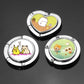 Round folding bag hangers with chrome frames and colorful heart-pattern disc covers