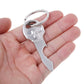 Skull bottle opener key chain in hand, silver metal with key ring loop