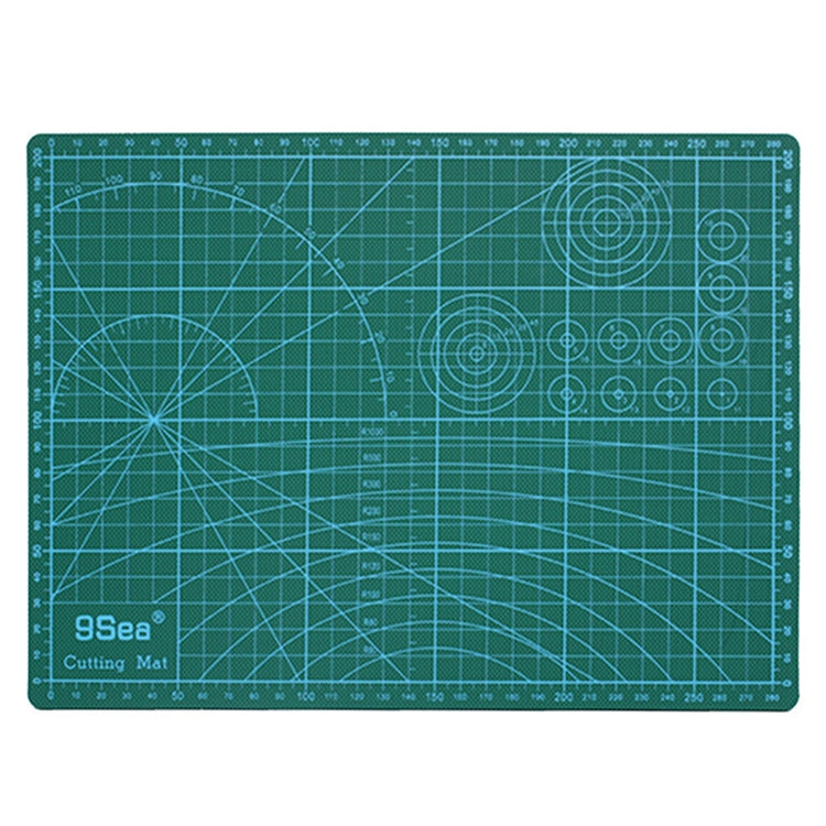 A4 cutting mat with circular templates, grid lines, and measurement scales
