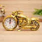 Gold cartoon motorcycle alarm clock with round pointer dial and black alarm hand