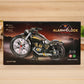 Black and gold cartoon motorcycle alarm clock retail box with printed clock image