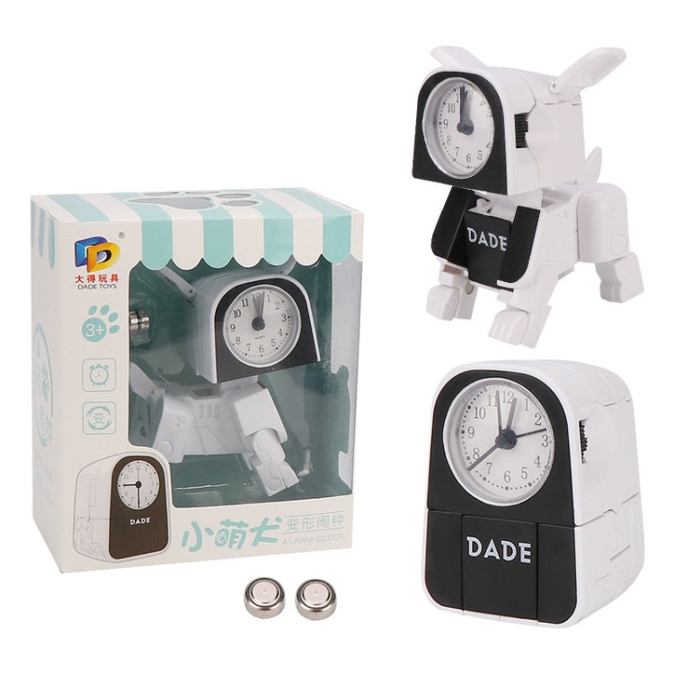 White robot alarm clock toy with retail box, round dial and Dade logo, accessories included