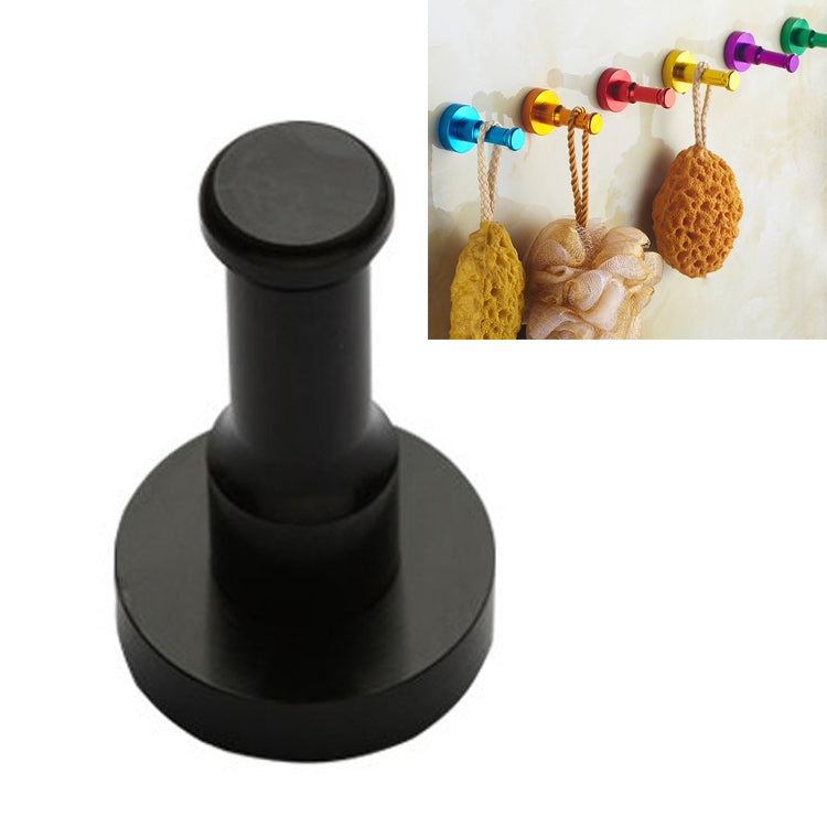 Single aluminum round wall hook, black finish, no-rust design.