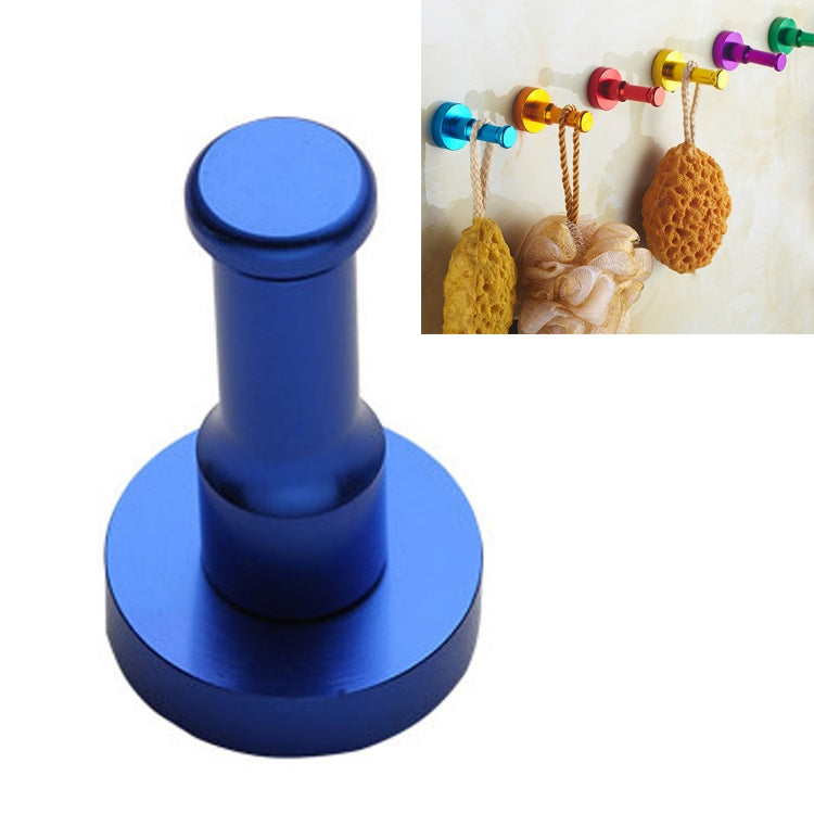 Single aluminum round wall hook, blue finish, no-rust design.
