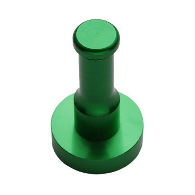 Green round single wall hook with flat circular base and vertical cylindrical post.