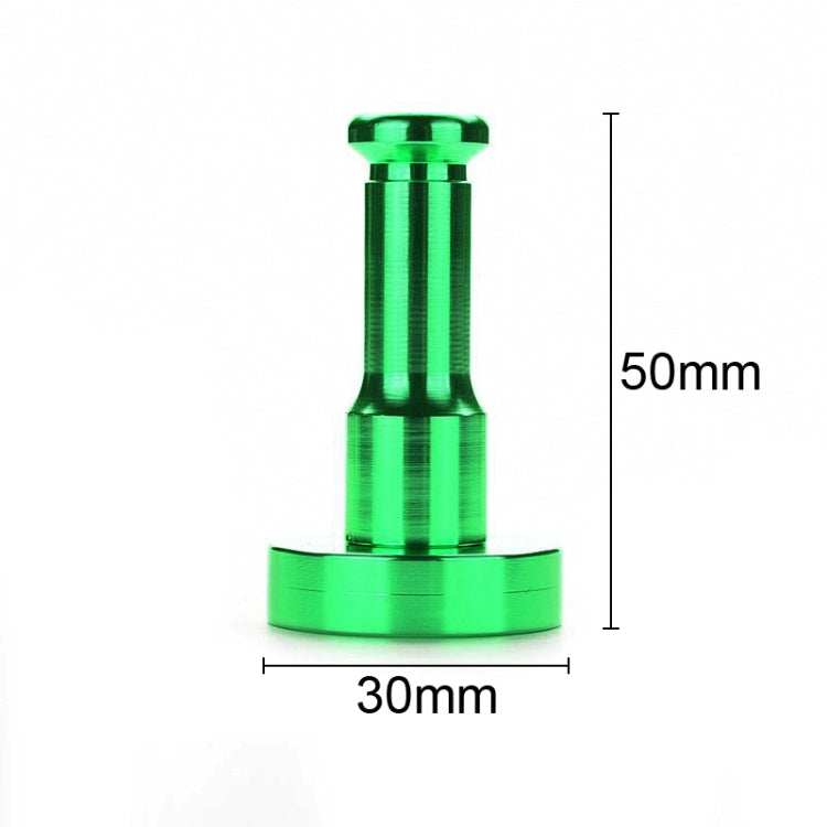 Green round single wall hook with 30mm base width and 50mm vertical height.