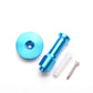 Blue round single wall hook parts with base cap, mounting hardware, and screws.