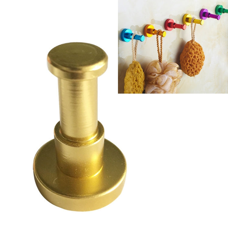 Gold round single wall hook with circular base and cylindrical top, aluminum style.