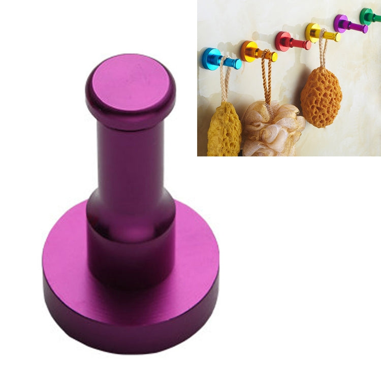 Single aluminum round wall hook, purple finish, no-rust design.