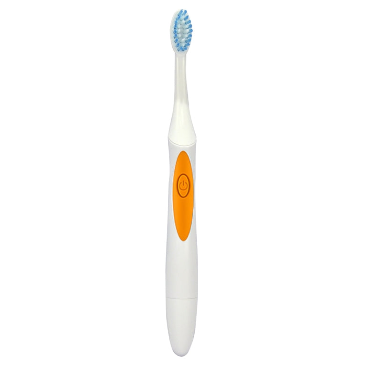 Orange electric sonic toothbrush with blue bristle head and white handle