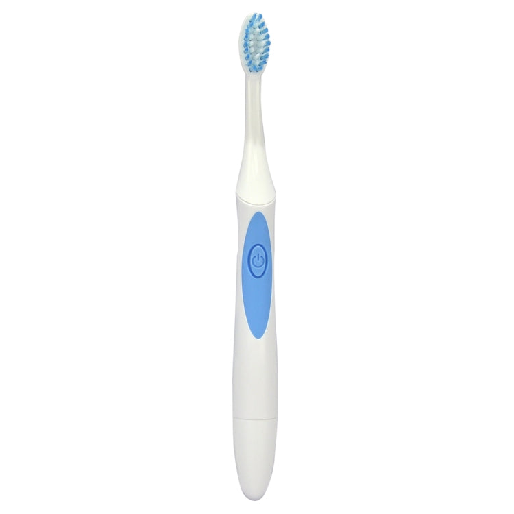 Blue electric sonic toothbrush with blue bristle head and white slim handle