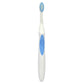 White electric sonic toothbrush with blue bristle head and oval blue power button