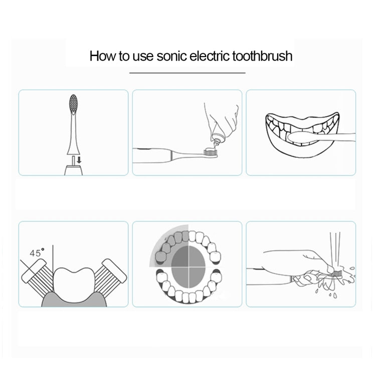 Electric sonic toothbrush with blue bristle head and white handle in use guide