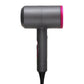 Grey handheld hair dryer with pink ring, UK plug, concentrator outlet