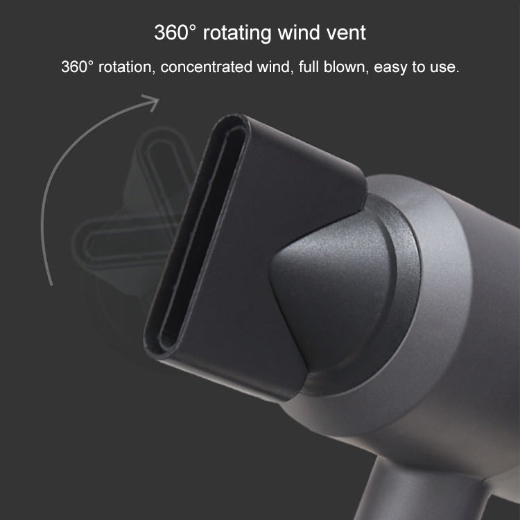 Grey hair dryer with rotating wind vent nozzle for concentrated airflow