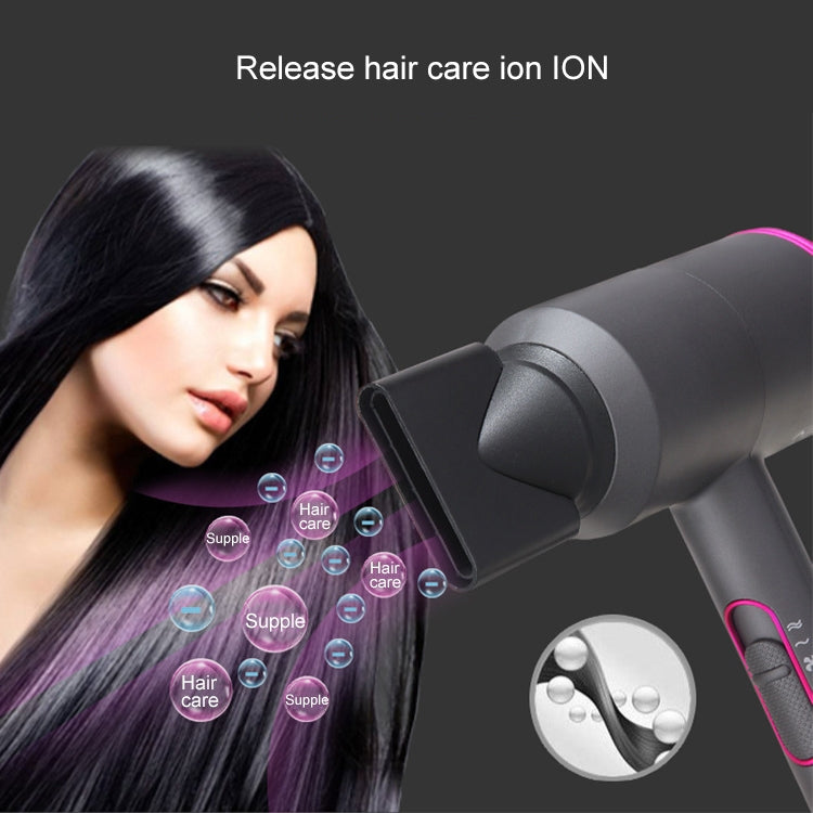 Grey hair dryer with pink ring and ion air-care diffuser nozzle