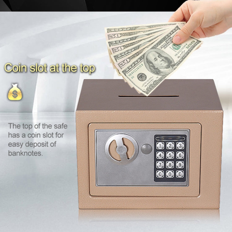 Brown mini electronic security lock box wall cabinet with keypad while cash is inserted