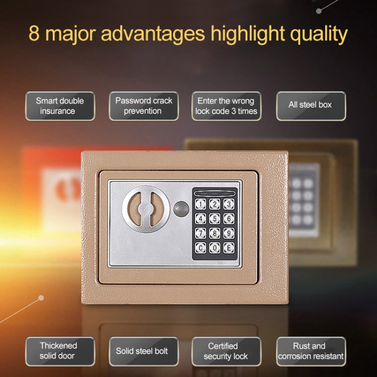 Brown mini electronic security lock box wall cabinet front with keypad and key access