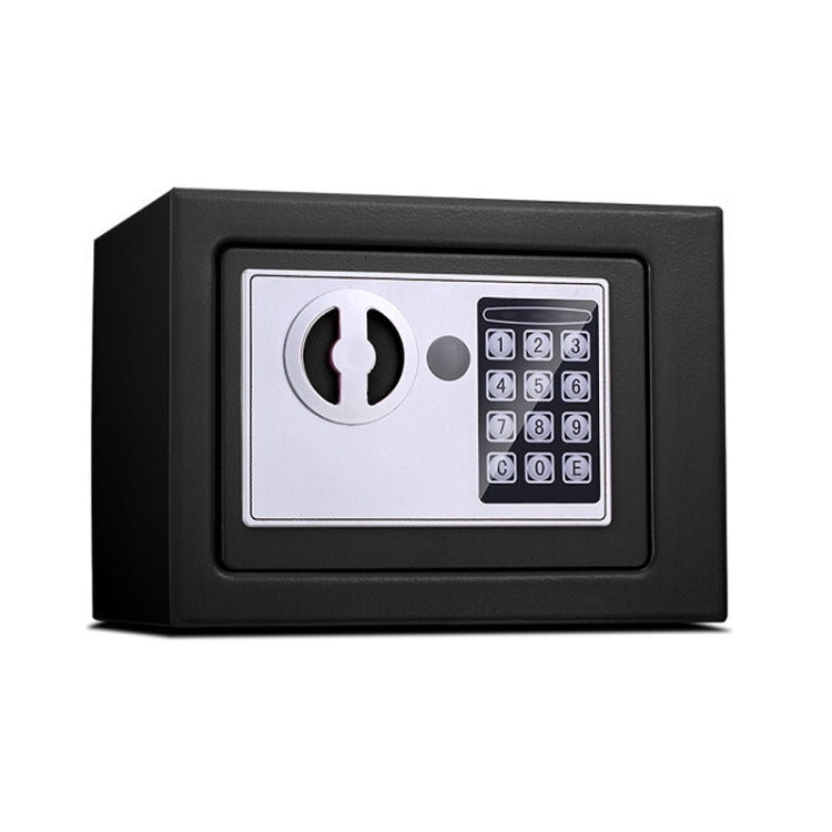 Black mini electronic lock box with keypad and key-shaped lock panel